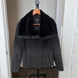 Armani Exchange Ombre Wool Black Jacket Coat Faux Fur Size L